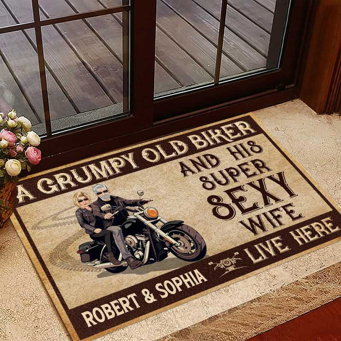 A Grumpy Old Biker - Gift for biker - Personalized Doormat