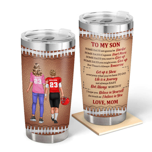 Mom And Football Player Son - Gift for Son - Personalized Custom Tumbler