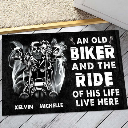 Biker and the ride of his life - Gift for biker/yourself/friends - Personalized Doormat