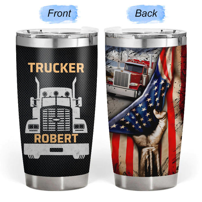 American Flag - Gift for a Trucker - Personalized Custom Tumbler