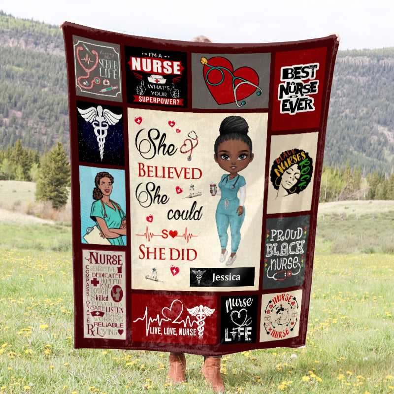 Proud Black Nurse - Gift for a Nurse - Personalized fleece/sherpa blanket