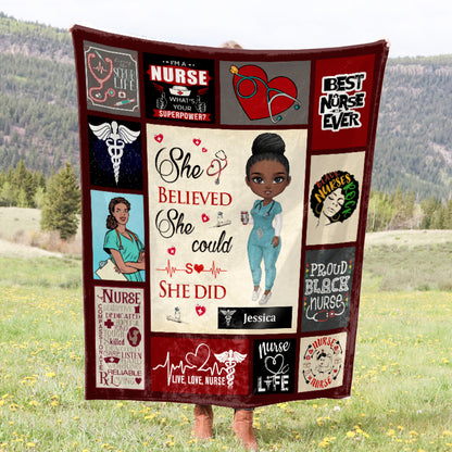 Proud Black Nurse - Gift for a Nurse - Personalized fleece/sherpa blanket