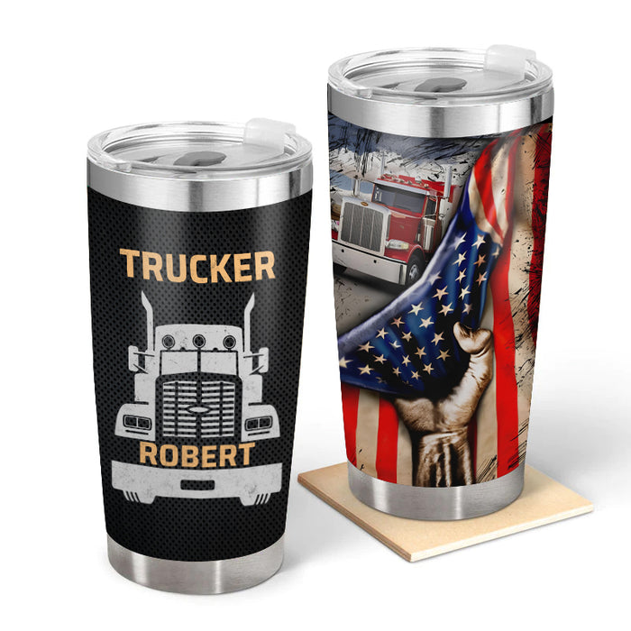 American Flag - Gift for a Trucker - Personalized Custom Tumbler