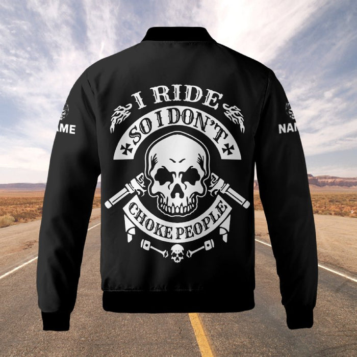 Personalized Quilted Bomber Jacket For a Biker - I Ride So I Don't